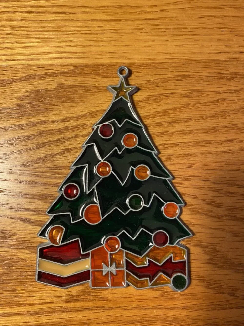 Vintage Christmas Stain Glass- Like Window Decor-Christmas Tree